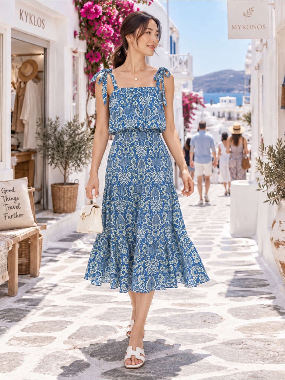 Rhode “Micah” Blue Floral Smocked Midi Dress - Sz Small